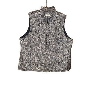 CJ Banks‎ Women’s Plus Floral Zip Vest 2X Pockets Black White Cottage Layer